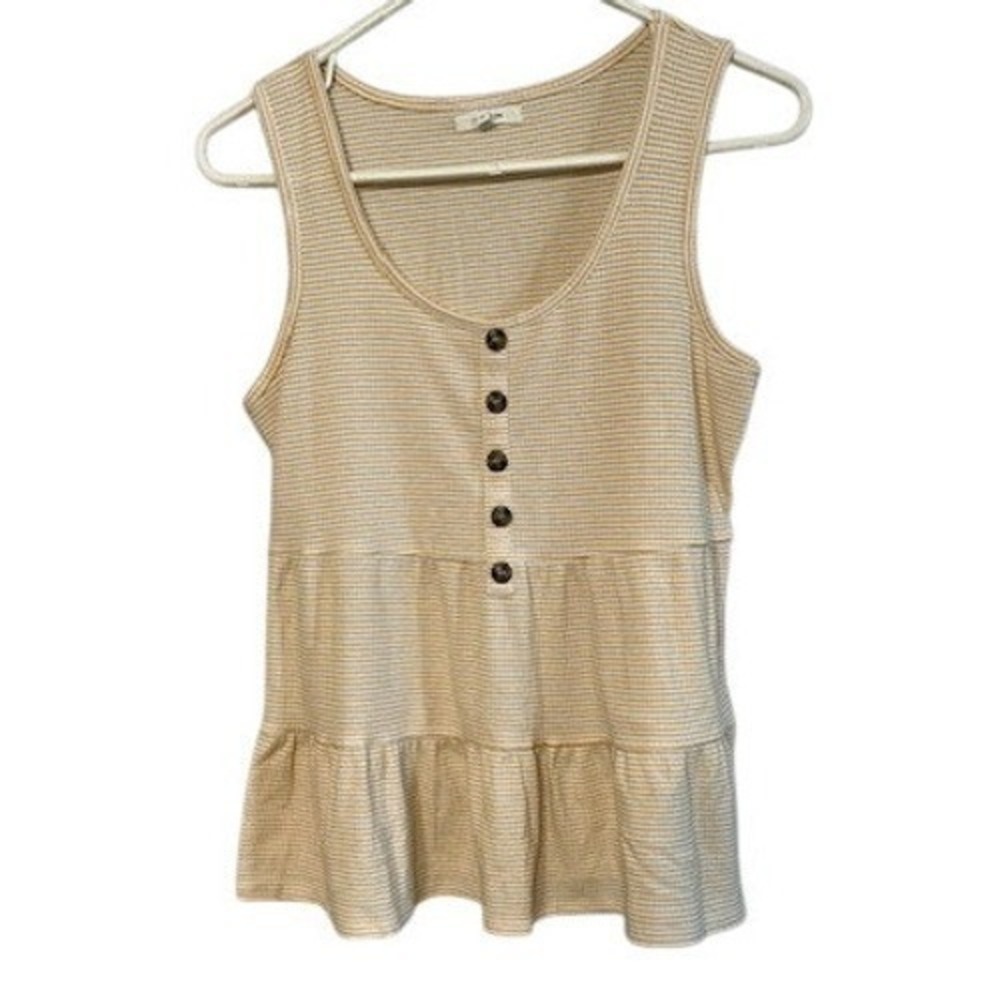 Maurices Women Striped Waffle Knit Tiered Peplum Tank Top Mustard Yellow S